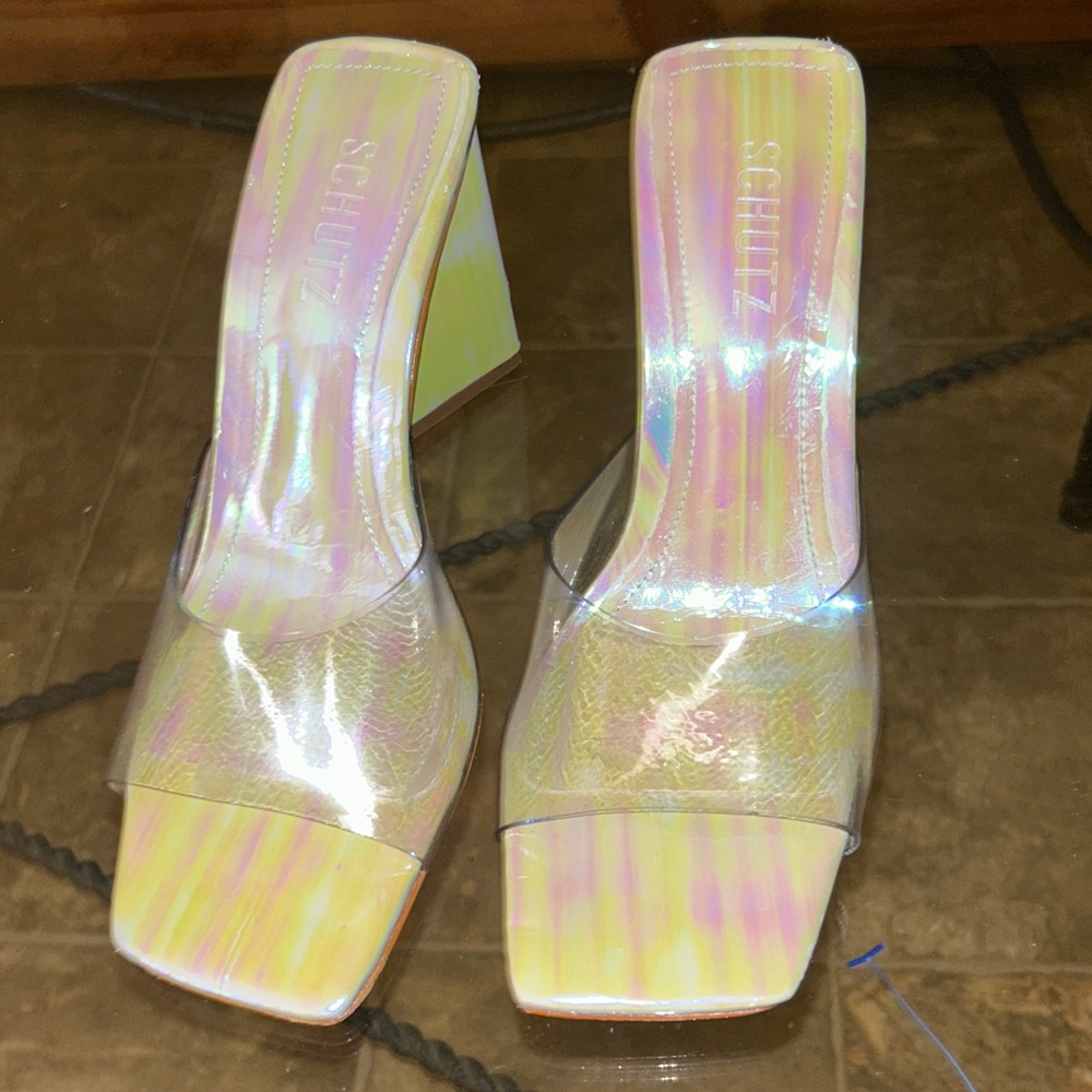 SCHUTZ Multicolor Iridescent Mules sz 7.5 B excellent condition